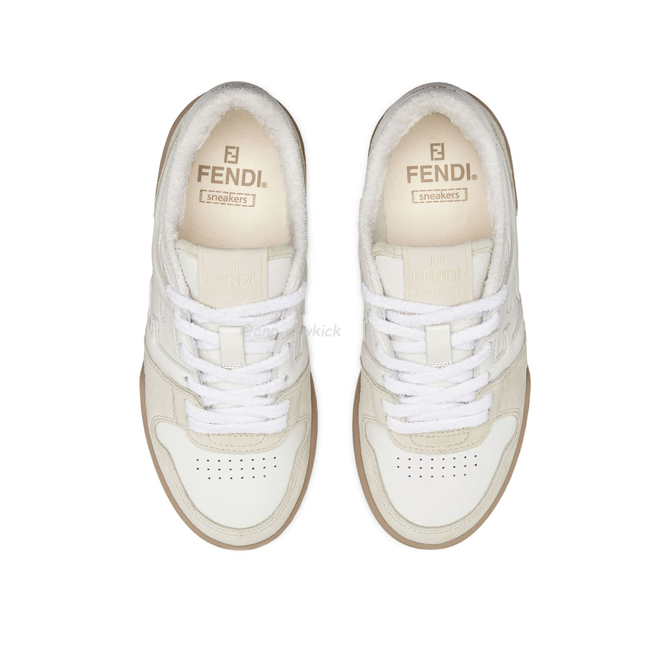 Fendi Match Cream Black White Suede And Leather Low Top Sneakers (4) - www.newkick.vip